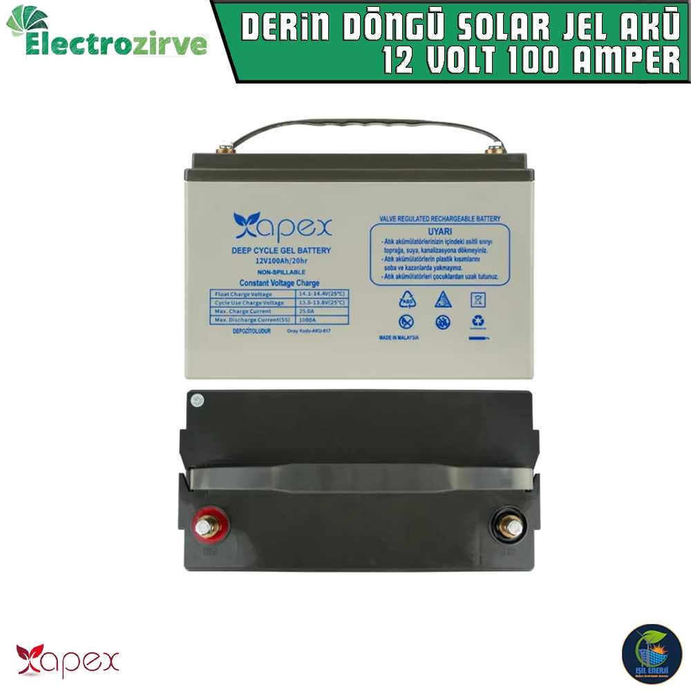 Electrozirve Apex 12v 100 Ah Solar Jel Akü - 12 Volt 100 Amper Solar Jel Akü